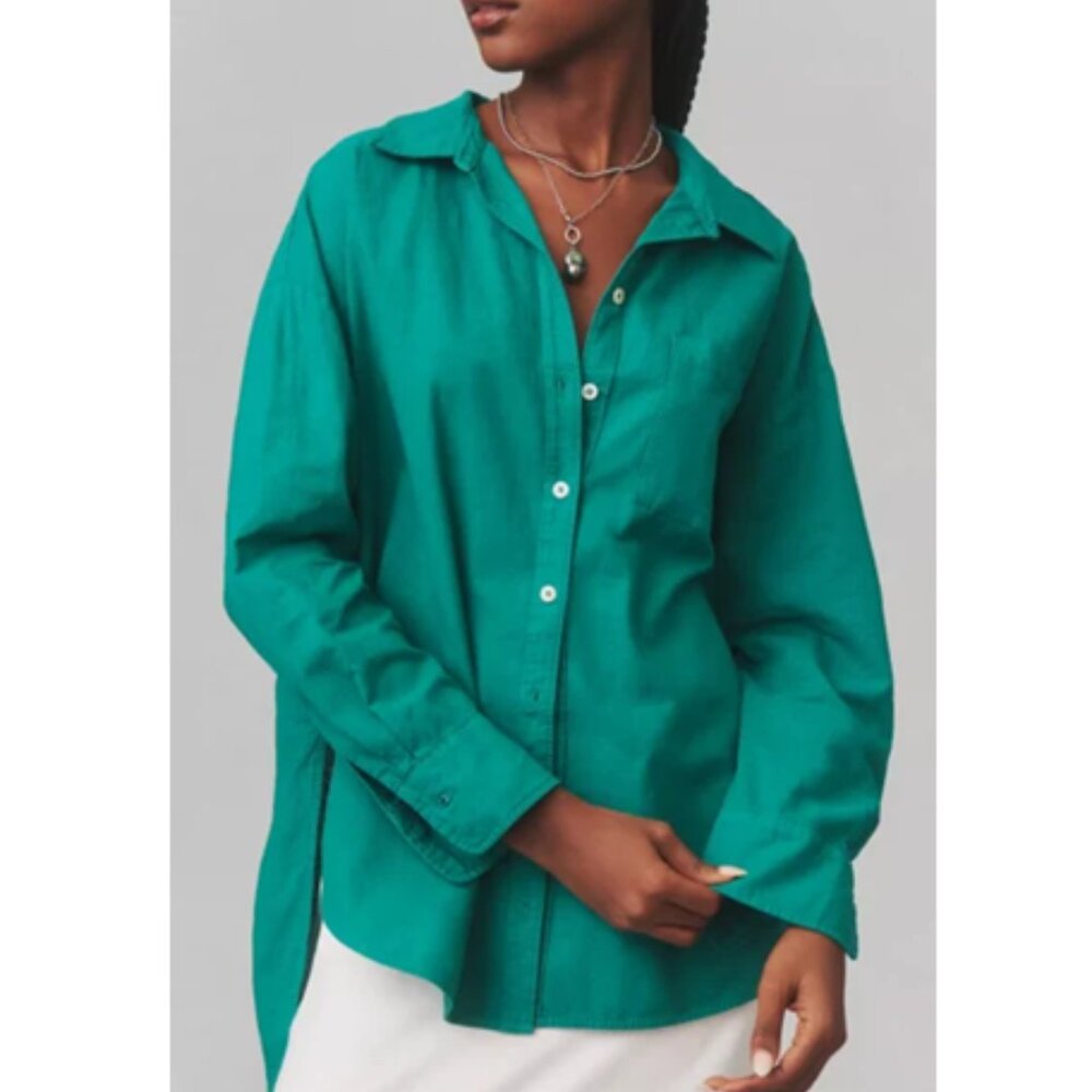 Anthropologie Maeve The Bennet Buttondown Shirt Linen Edition Green S